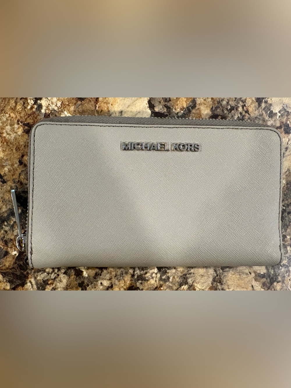 Michael Kors Saffiano Zip Wallet in Light Gray
